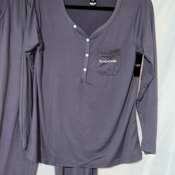 BEBE Pajama Set Pants Elastic Waist Lace Panel rim Down the Legs Size L - Picture 2 of 16